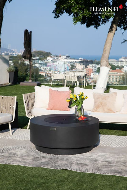 Elementi Plus Nimes 41" Round Frosted Cream White Concrete Natural Gas Fire Table