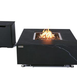 Elementi Plus Sofia 39" Square Bulgaria Black Marble Porcelain Liquid Propane Fire Table
