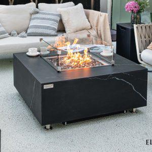 Elementi Plus Sofia 39" Square Bulgaria Black Marble Porcelain Liquid Propane Fire Table