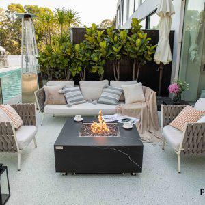 Elementi Plus Sofia 39" Square Bulgaria Black Marble Porcelain Liquid Propane Fire Table