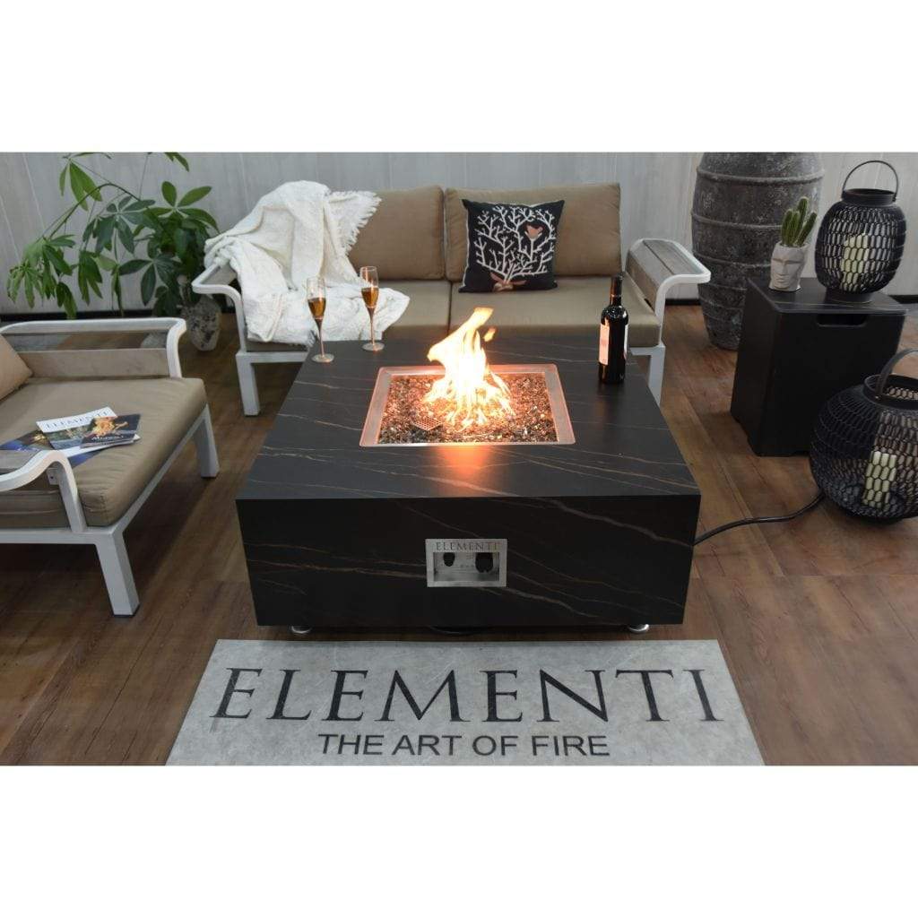 Elementi Plus Sofia 39" Square Bulgaria Black Marble Porcelain Liquid Propane Fire Table