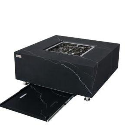 Elementi Plus Sofia 39" Square Bulgaria Black Marble Porcelain Natural Gas Fire Table