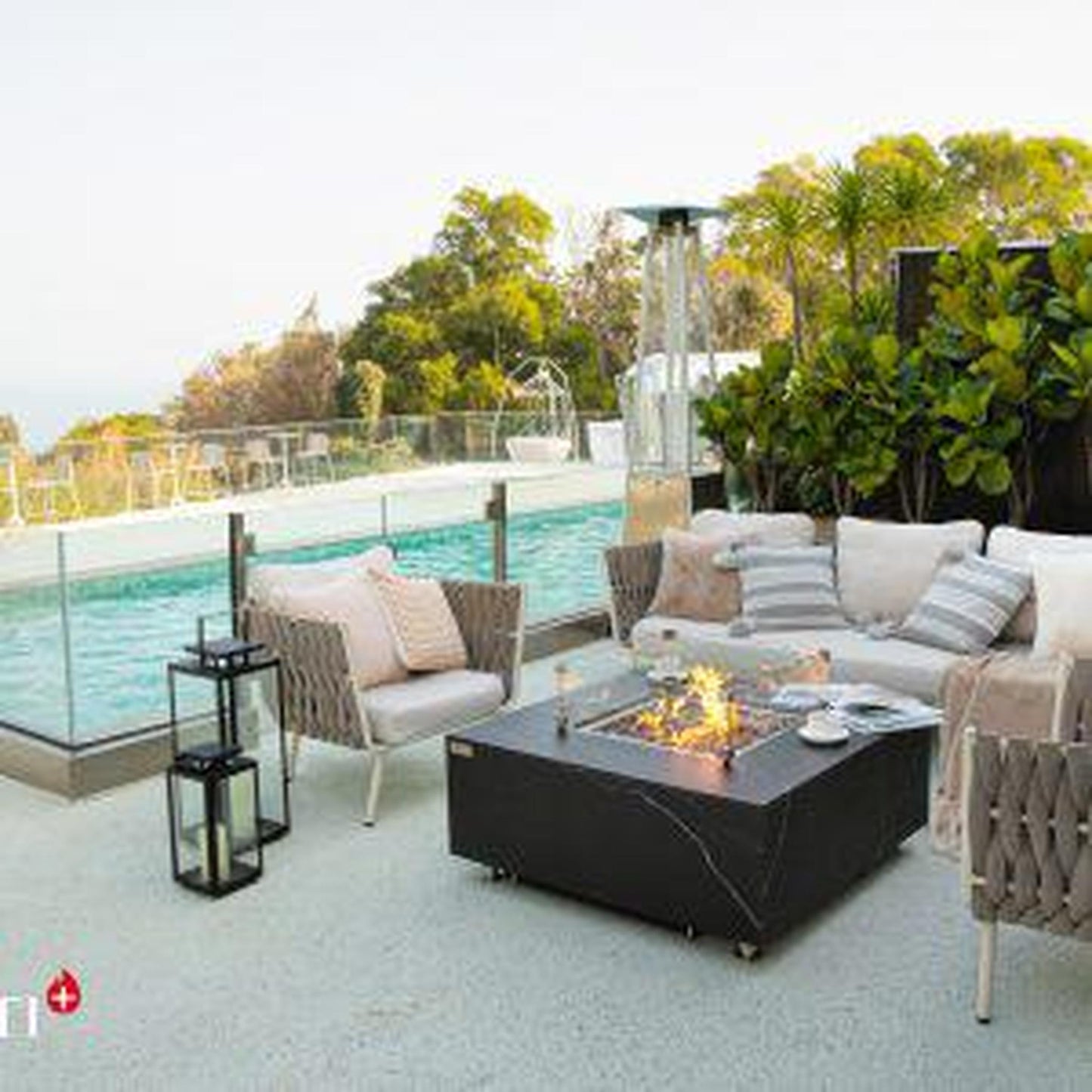 Elementi Plus Sofia 39" Square Bulgaria Black Marble Porcelain Natural Gas Fire Table