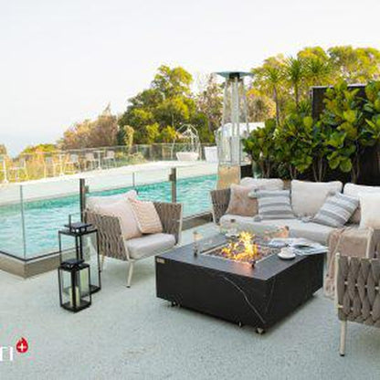 Elementi Plus Sofia 39" Square Bulgaria Black Marble Porcelain Natural Gas Fire Table