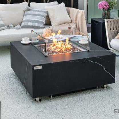 Elementi Plus Sofia 39" Square Bulgaria Black Marble Porcelain Natural Gas Fire Table