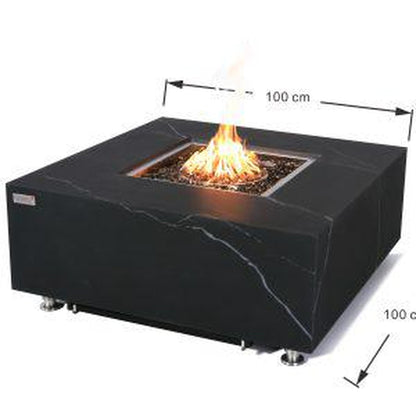 Elementi Plus Sofia 39" Square Bulgaria Black Marble Porcelain Natural Gas Fire Table