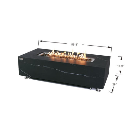 Elementi Plus Varna 28" Rectangle Bulgaria Black Marble Porcelain Natural Gas Fire Table