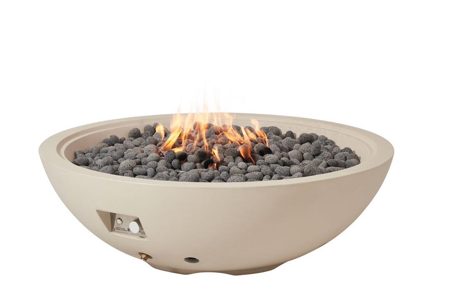 Elementi Rose Bowl 48" Round Frosted Cream White Concrete Liquid Propane Fire Pit