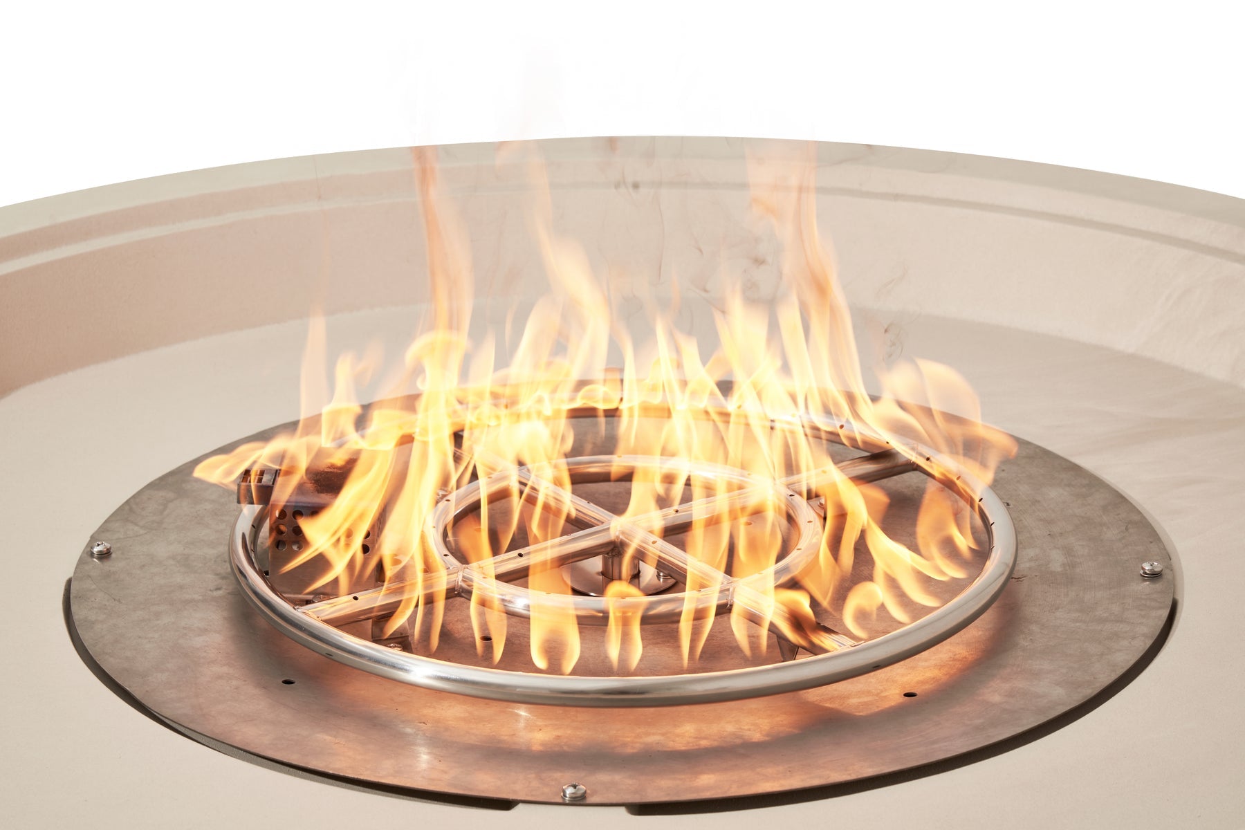 Elementi Rose Bowl 48" Round Frosted Cream White Concrete Liquid Propane Fire Pit