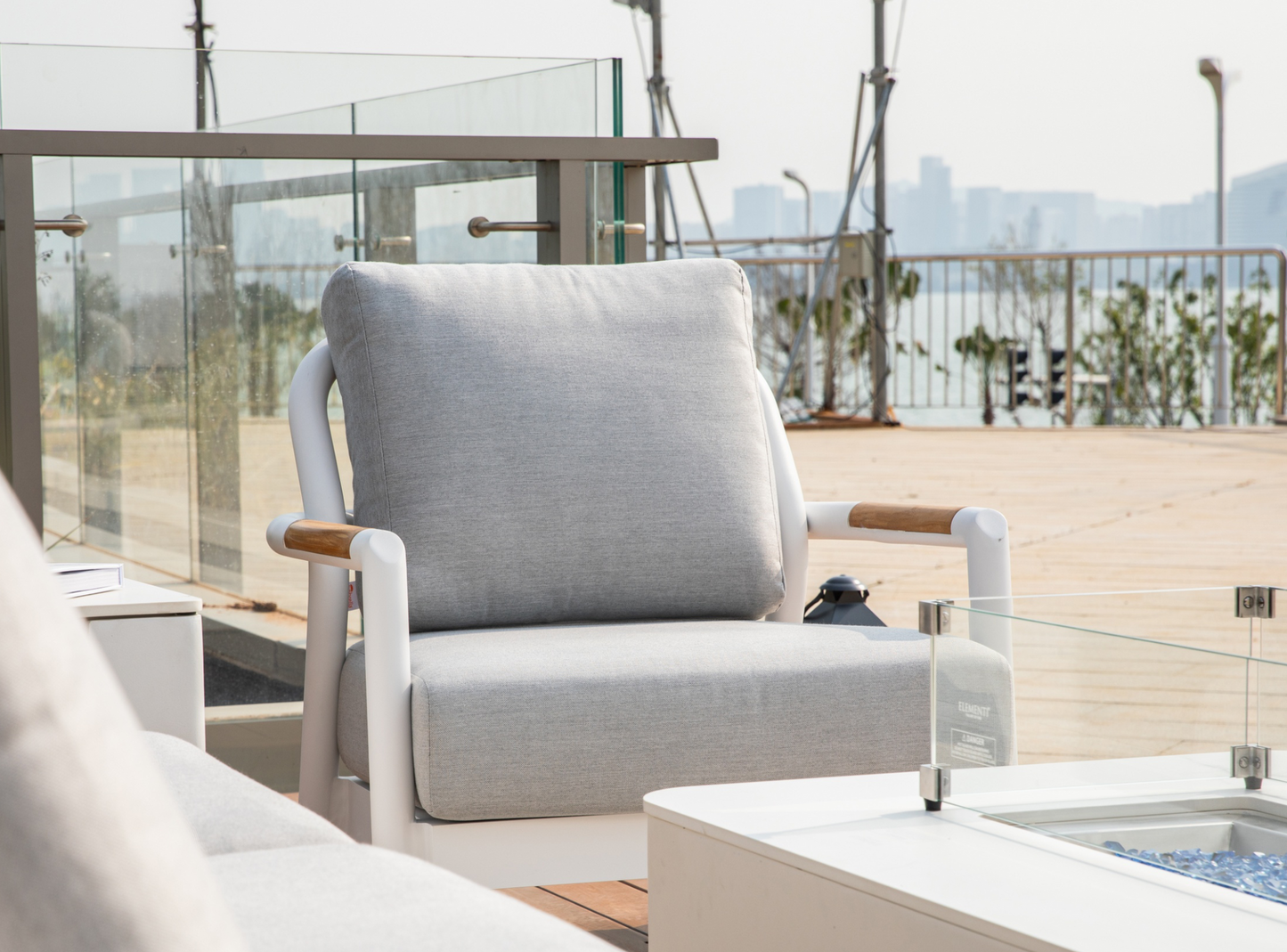 Elementi Santorini 33" White Aluminum Outdoor Lounge Chair with Sunbrella Cushions