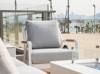 Elementi Santorini 33" White Aluminum Outdoor Lounge Chair with Sunbrella Cushions