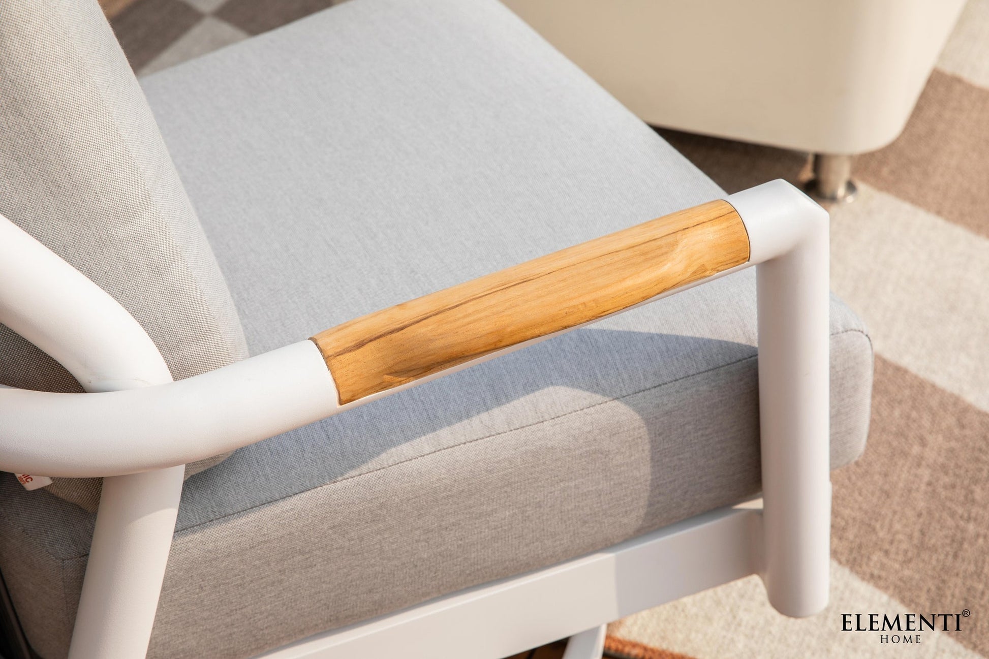 Elementi Santorini 33" White Aluminum Outdoor Swivel Chair with Sunbrella Cushions