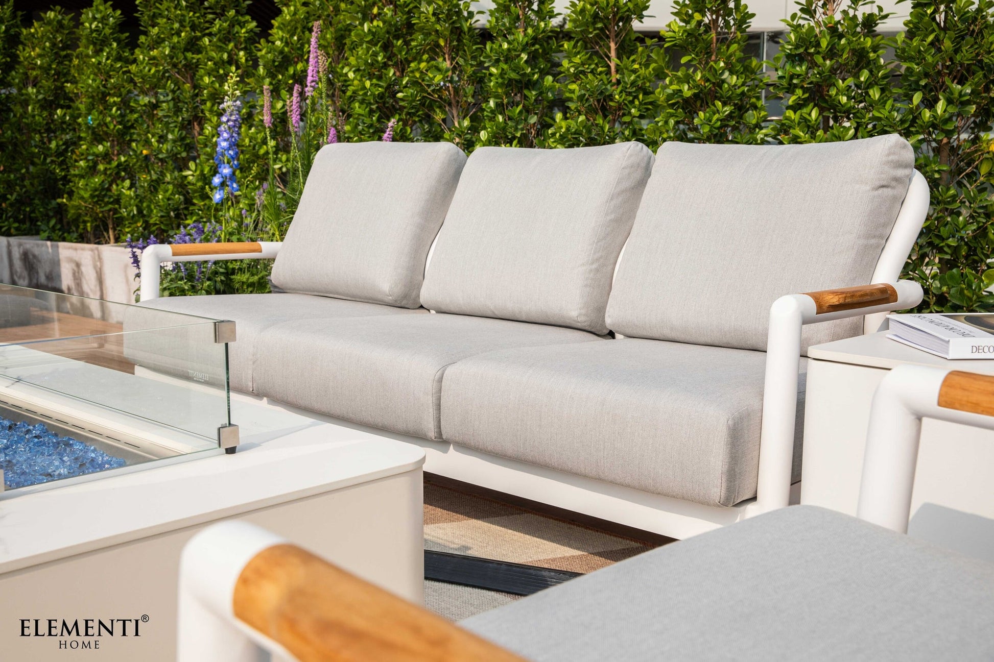 Elementi Santorini 82" White Aluminum Outdoor 3 Seat Sofa with Sunbrella Cushions