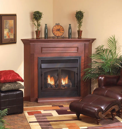 Empire 32" Corner Cabinet Mantel With Base in Cherry Finish
