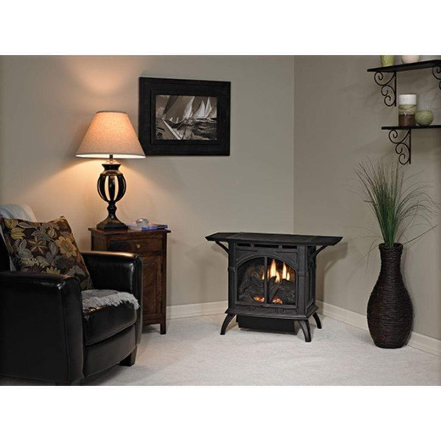 Empire Spirit 22" 10,000 BTU Porcelain Black Finish Millivolt Control With On/Off Switch, Natural Gas Vent Free Cast Iron Small Stove