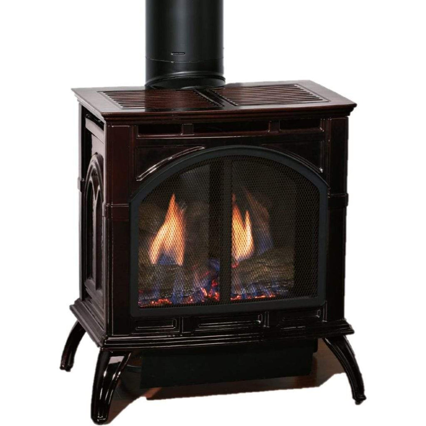 Empire Spirit 22" Porcelain Mahogany Finish Intermittent Pilot Control With On/Off Switch, Natural Gas Direct Vent Cast Iron Small Stove