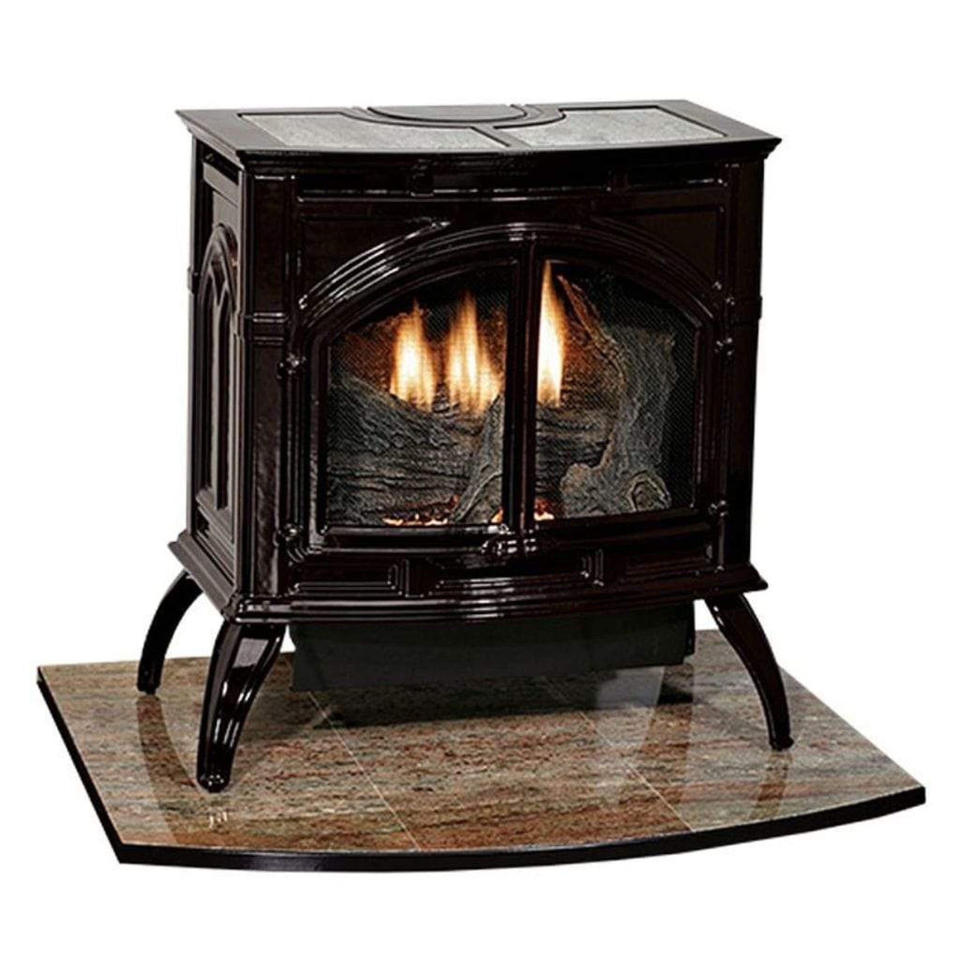Empire Spirit 28" 25,000 BTU Porcelain Black Finish Intermittent Pilot Control With On/Off Switch, Natural Gas Vent Free Cast Iron Medium Stove