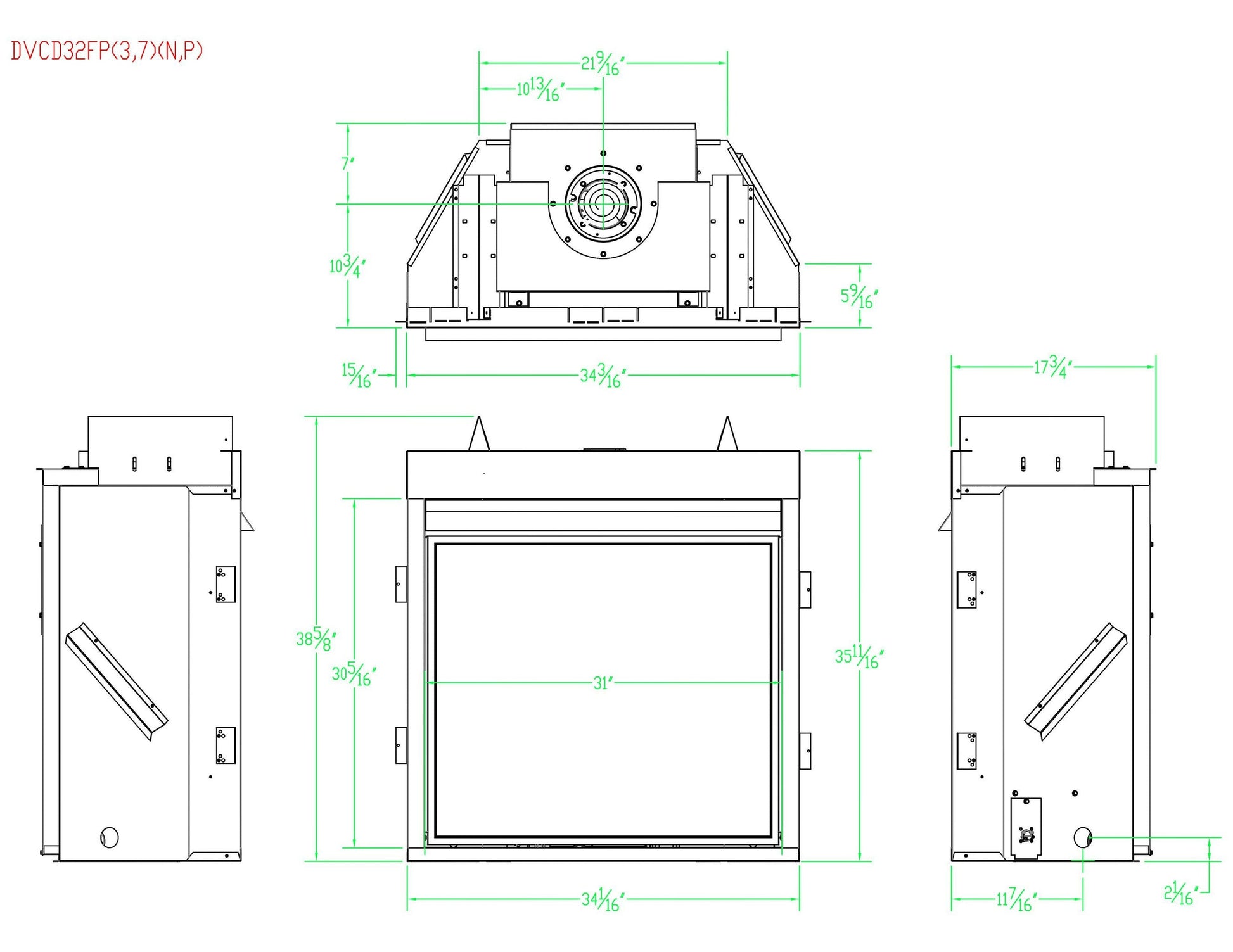 Empire Tahoe Clean Face 32" Millivolt Control With On/Off Switch and Blower, Natural Gas Direct Vent Deluxe Fireplace