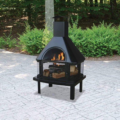 Endless Summer 25" WAF1013C Black Wood Burning Outdoor Fireplace with Chimney