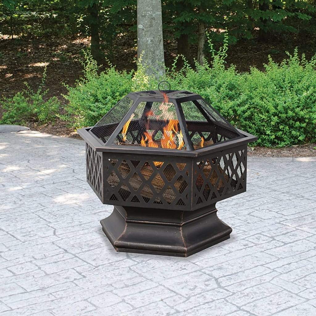 Endless Summer 28" WAD1377SP Hex Shaped Wood Burning Outdoor Fire Pit with Lattice Design