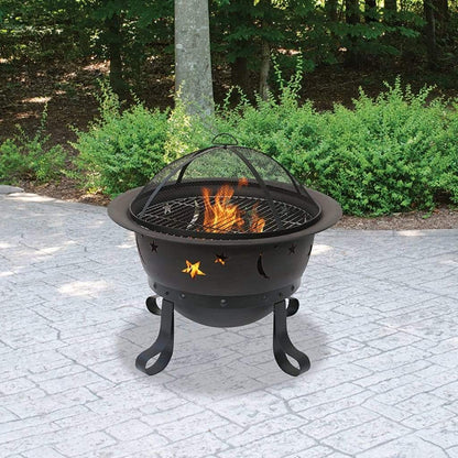Endless Summer 29" WAD1081SP Oil Rubbed Bronze Wood Burning Outdoor Fire Pit with Stars and Moons Design