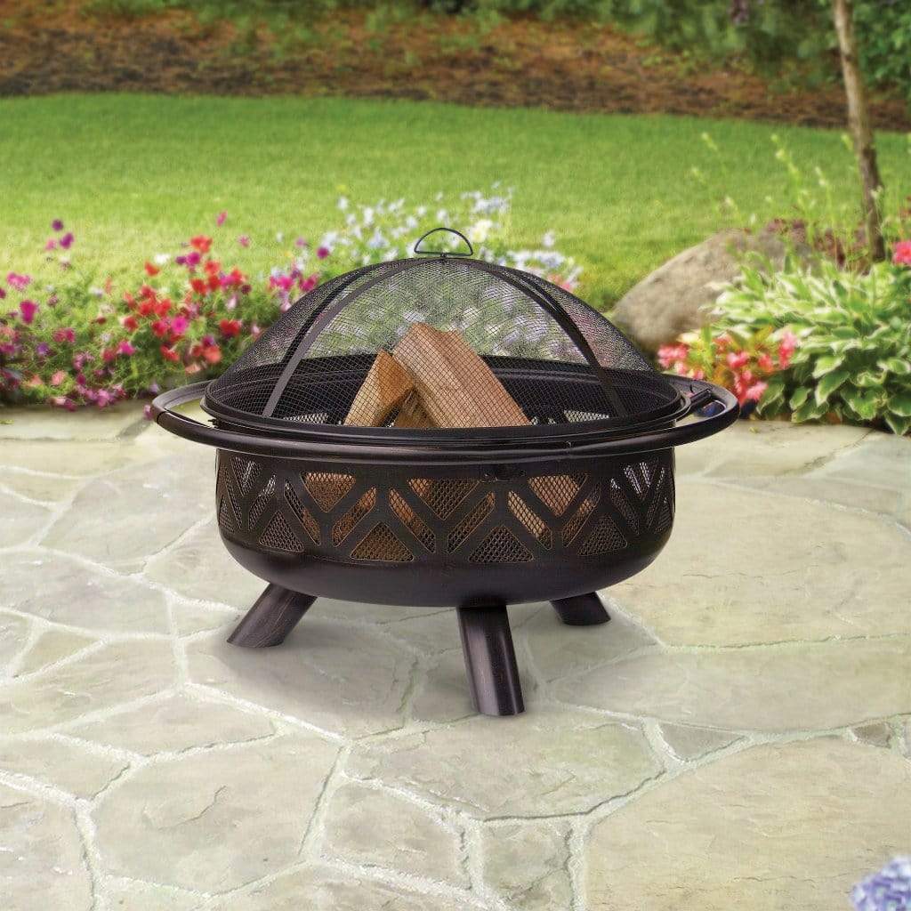 Endless Summer 30" WAD1009SP Oil Rubbed Bronze Wood Burning Outdoor Fire Pit with Geometric Design