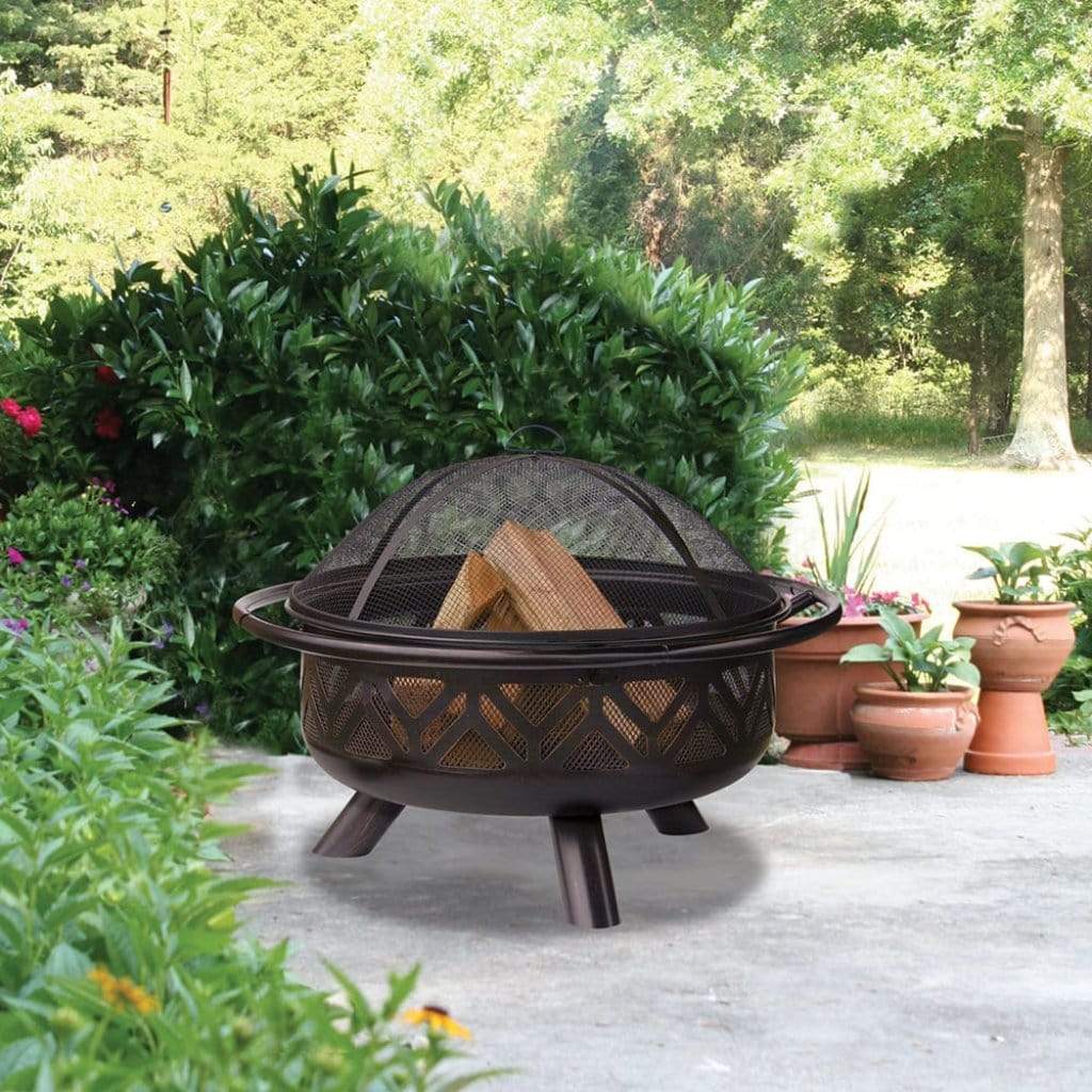Endless Summer 30" WAD1009SP Oil Rubbed Bronze Wood Burning Outdoor Fire Pit with Geometric Design