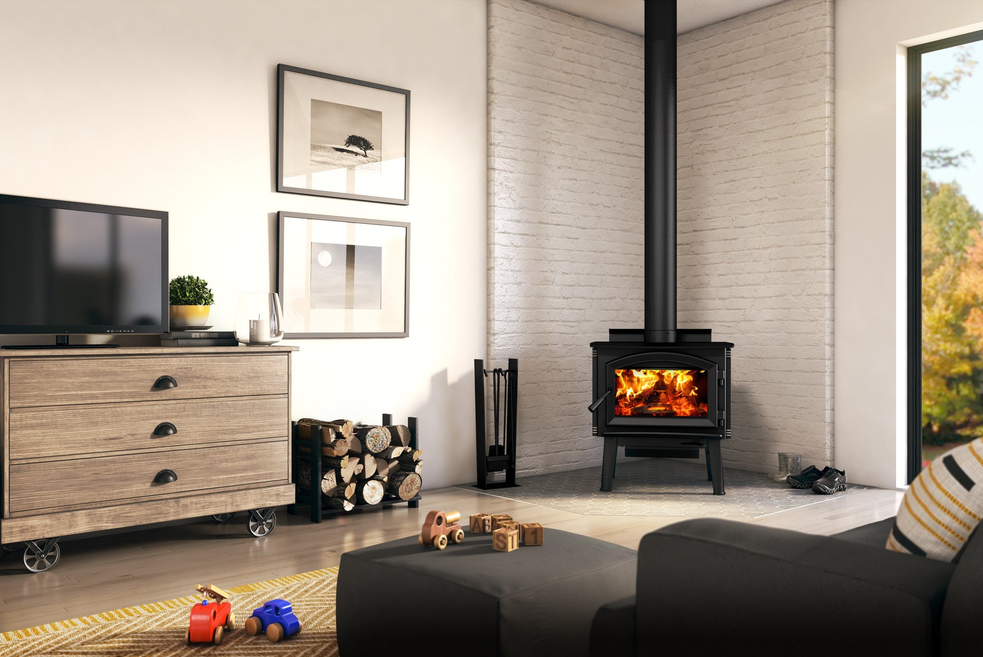 Enerzone Solution 1.7 Wood Burning Stove With Black Cast Iron Round Legs & Ash Drawer