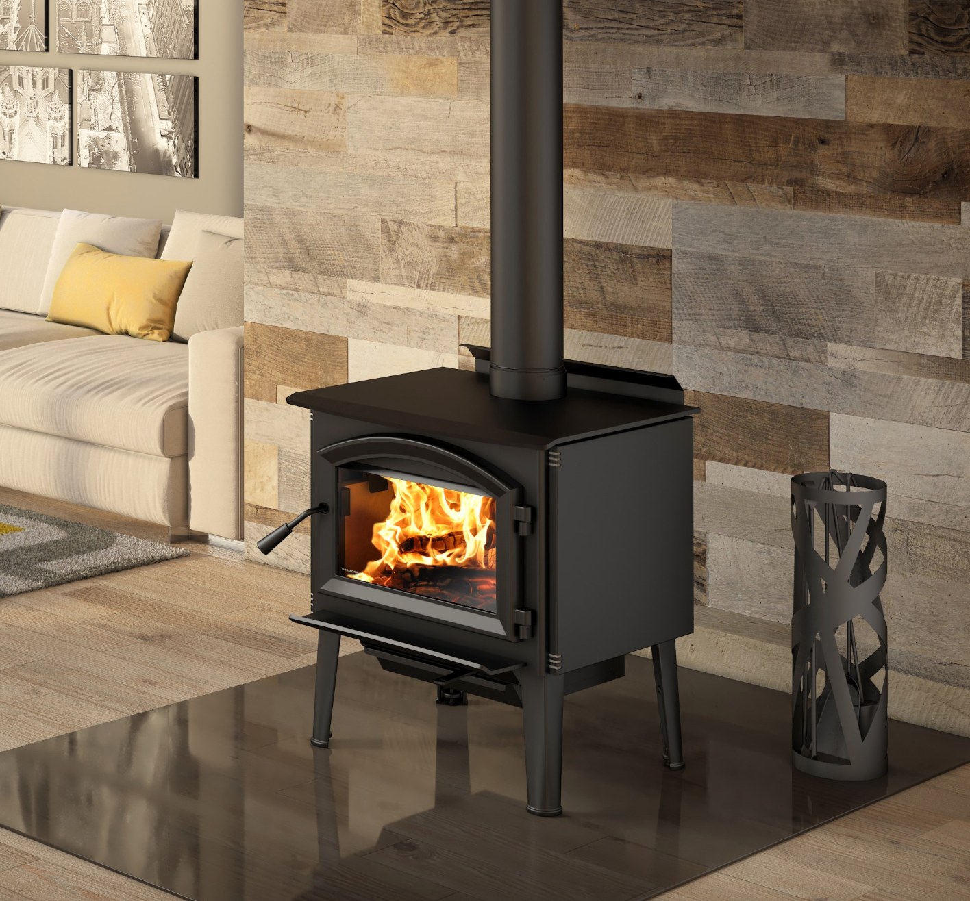 Enerzone Solution 2.3 Wood Burning Stove With Black Cast Iron Round Legs & Ash Drawer