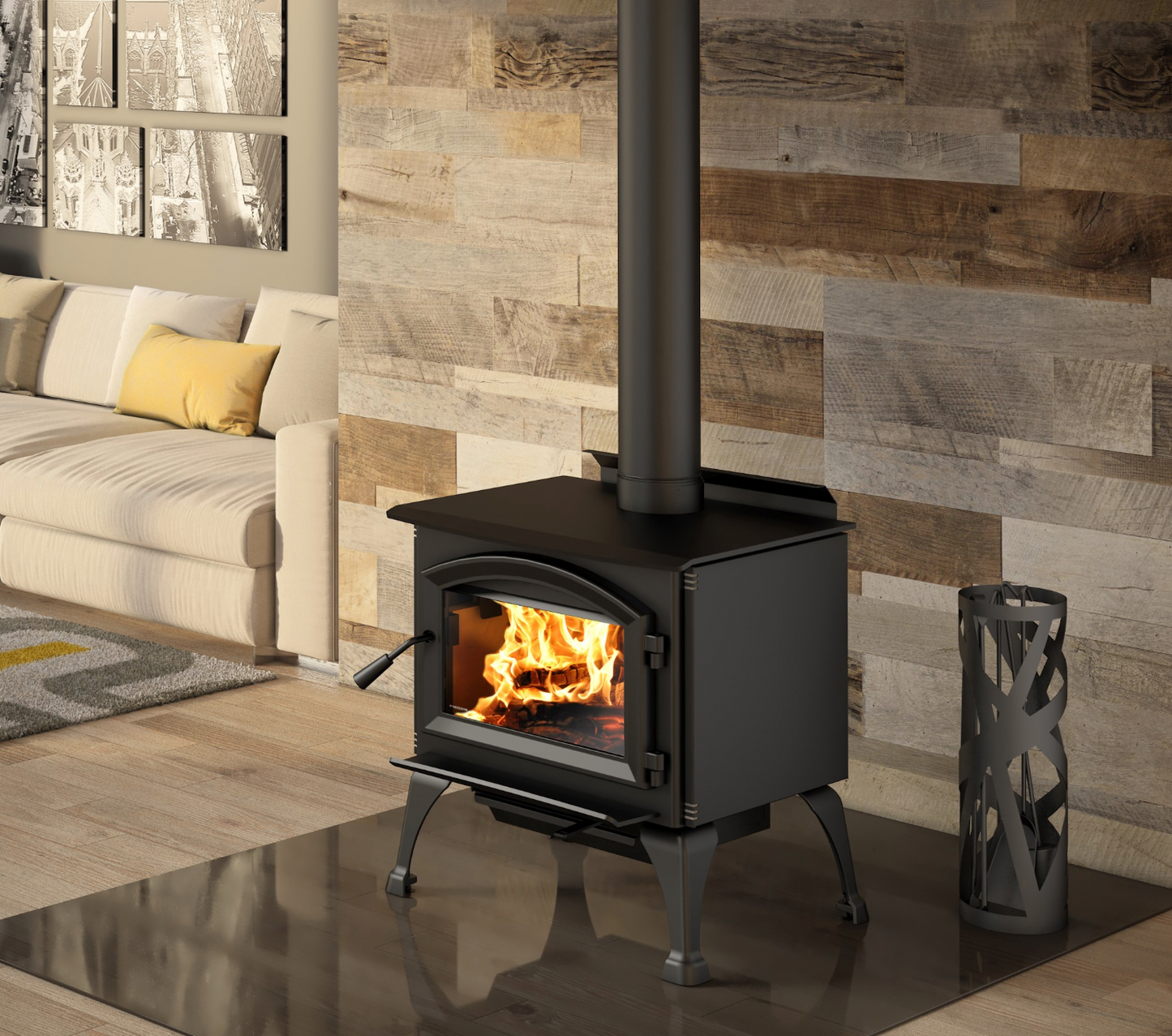 Enerzone Solution 2.3 Wood Burning Stove With Black Cast Iron Traditional Legs & Ash Drawer
