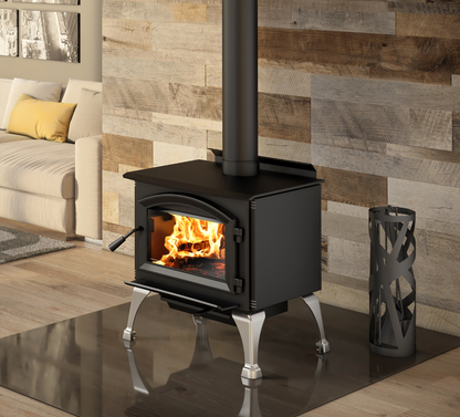 Enerzone Solution 2.3 Wood Burning Stove With Brushed Nickel Cast Iron Traditional Legs & Ash Drawer