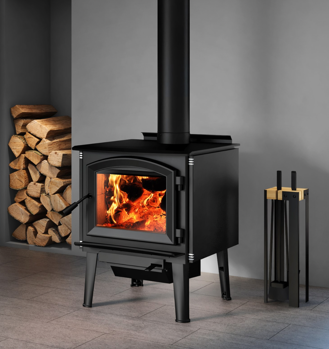 Enerzone Solution 3.3 Wood Burning Stove With Black Cast Iron Round Legs & Ash Drawer