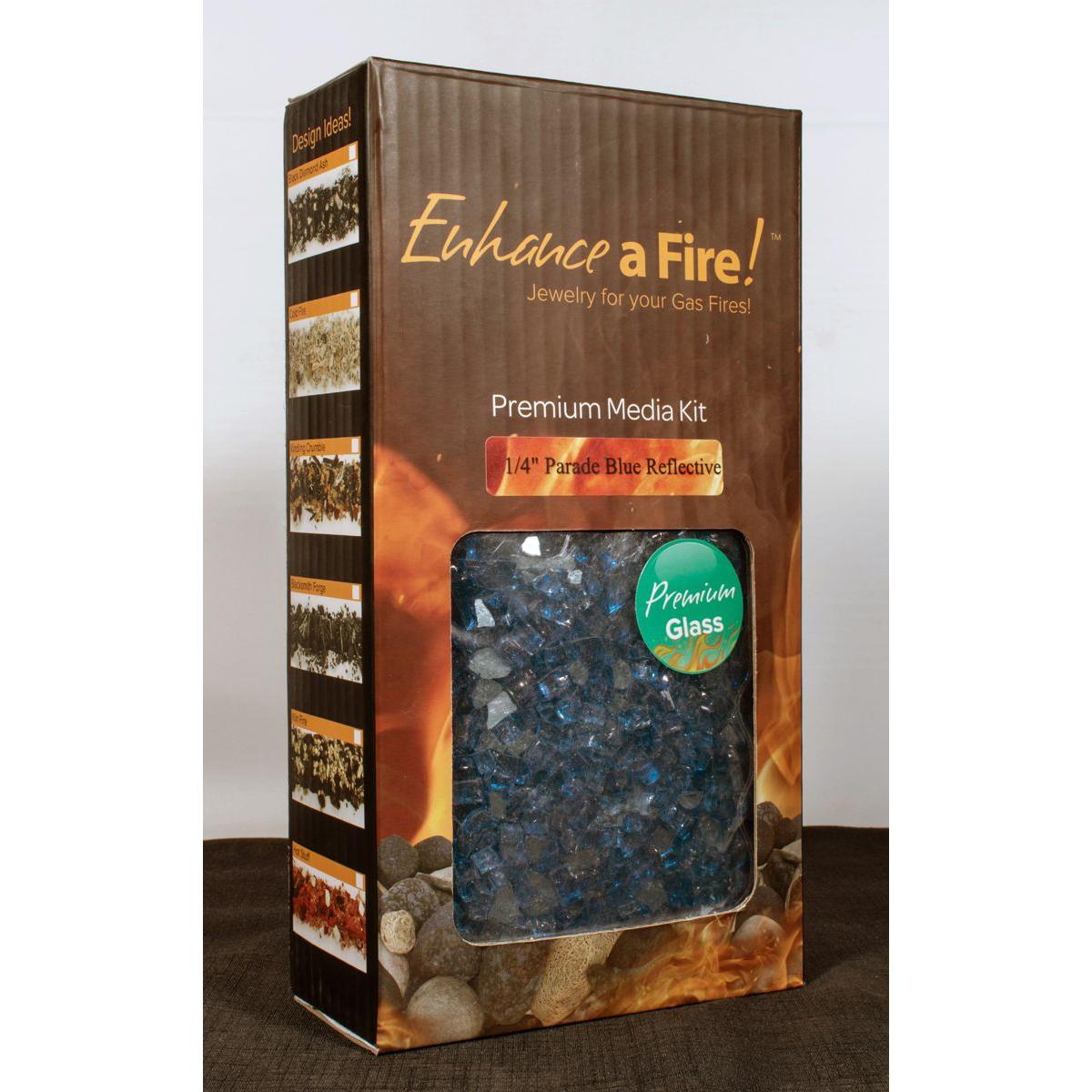 Enhance A Fire 0.25" 5 Lb. Parade Blue Reflective Crushed Tempered Fire Glass for Gas Fireplace, Electric Fireplace and Outdoor Gas Firepit
