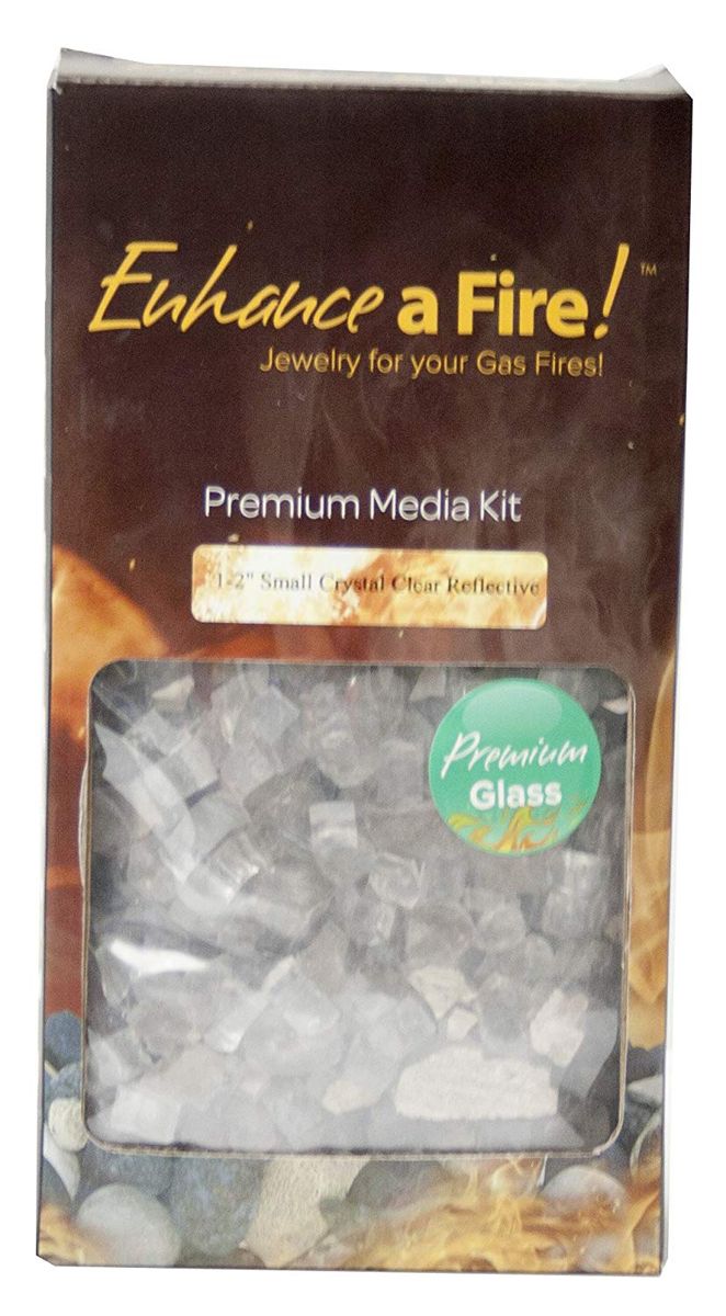 Enhance A Fire 0.5" 5 Lb. Clear Silver Reflective Crushed Tempered Fire Glass for Gas Fireplace, Electric Fireplace and Outdoor Gas Firepit