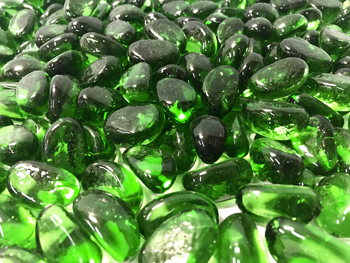 Enhance A Fire 1" 5 Lb. Emerald Jelly Bean Molded Glass for Gas Fireplace, Electric Fireplace and Outdoor Gas Firepit