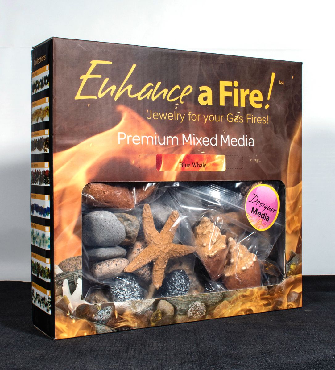 Enhance A Fire 1.78 Lb. Blue Whale Luxury Decorative Mixed Media Set for Gas Fireplace, Log Set and Firepit