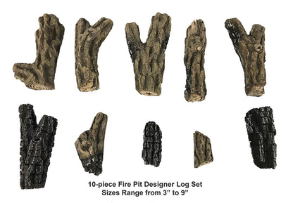 Enhance A Fire Designer Series 9" 10-Piece Battlefield Bark Burncrete Log Set for Gas Fire Pit