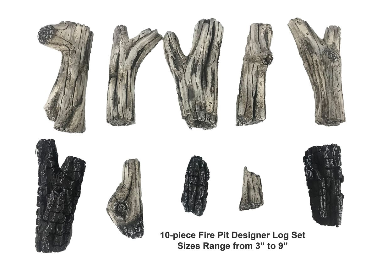 Enhance A Fire Designer Series 9" 10-Piece Thunder Bay Driftwood Burncrete Log Set for Gas Fire Pit
