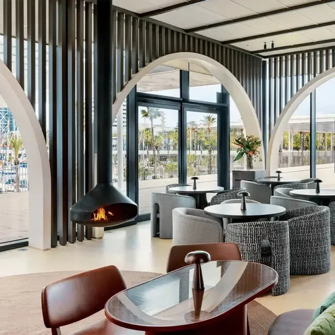 European Home Ergofocus Holographic 52" White Indoor Electric Fireplace with Heating Pipe