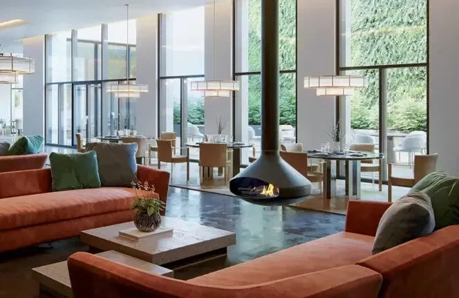 European Home Ergofocus Holographic 52" White Indoor Electric Fireplace with Heating Pipe