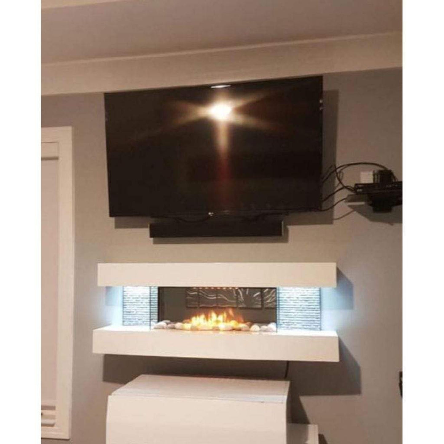 Evolution Fires 48" Miami Curve American Oak Fire Pit Electric Fireplace – Black Bowl