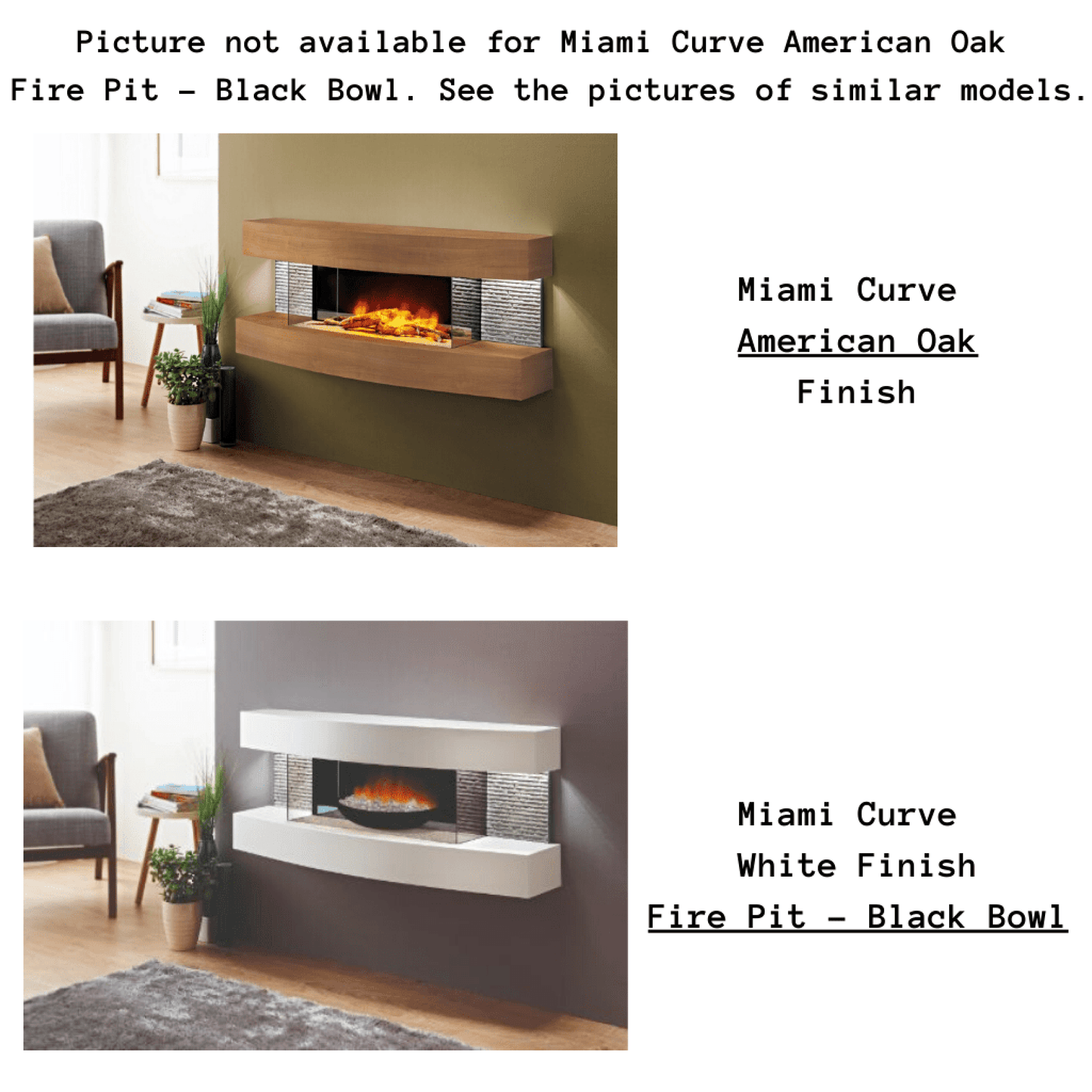 Evolution Fires 48" Miami Curve American Oak Fire Pit Electric Fireplace – Black Bowl