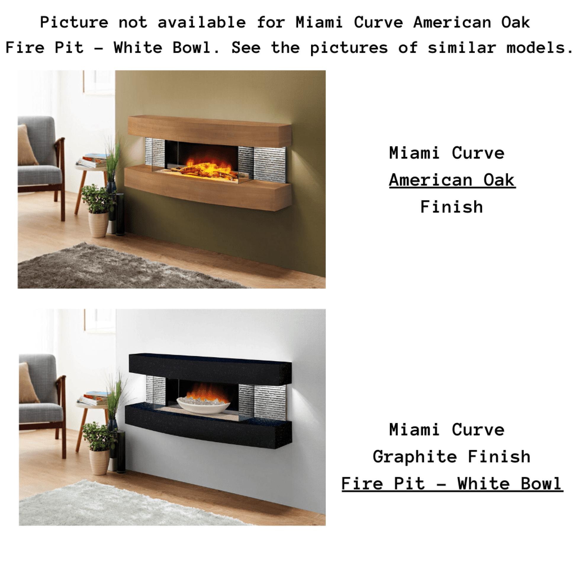Evolution Fires 48" Miami Curve American Oak Fire Pit Electric Fireplace – White Bowl
