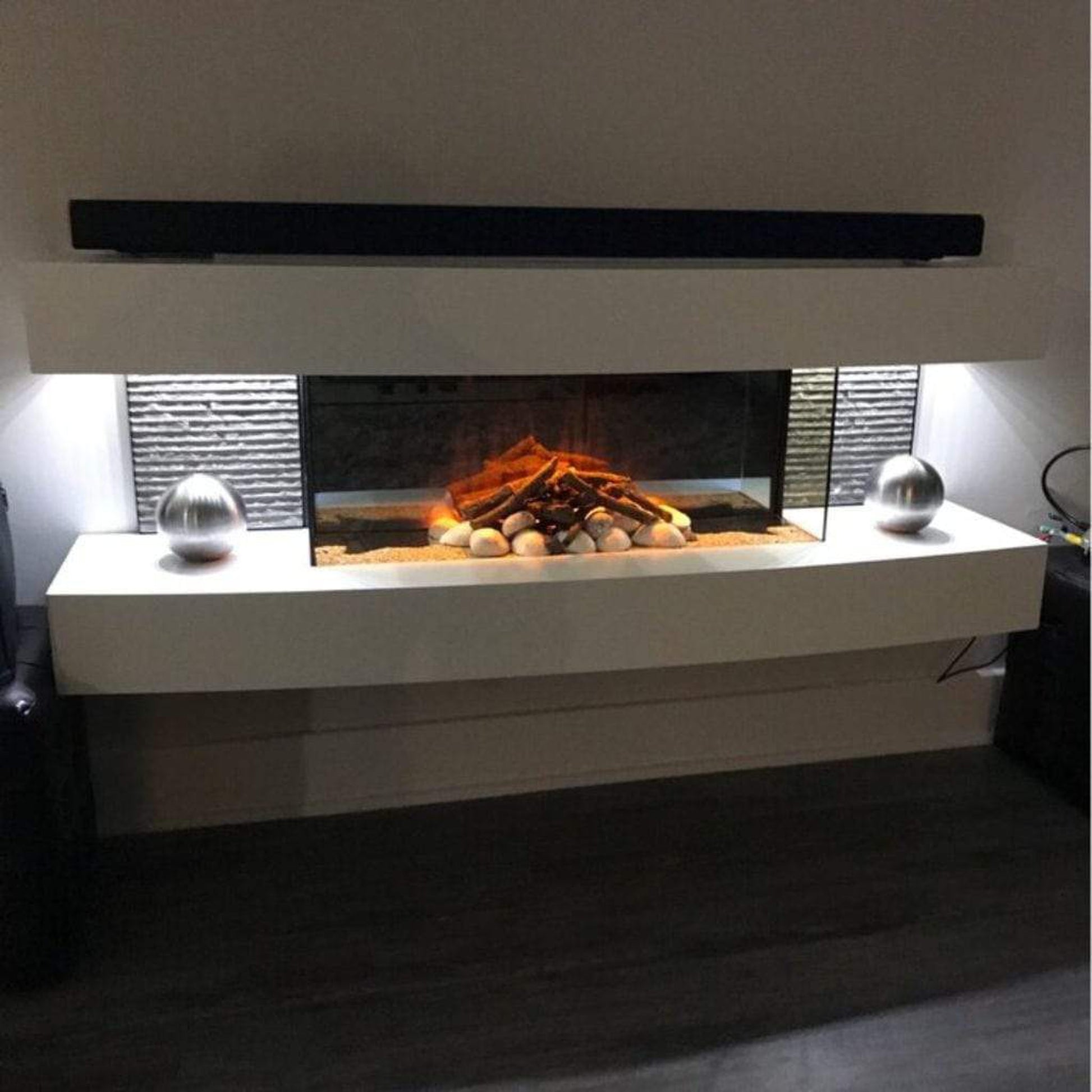 Evolution Fires 48" Miami Curve Carrara Fire Pit Electric Fireplace – Black Bowl