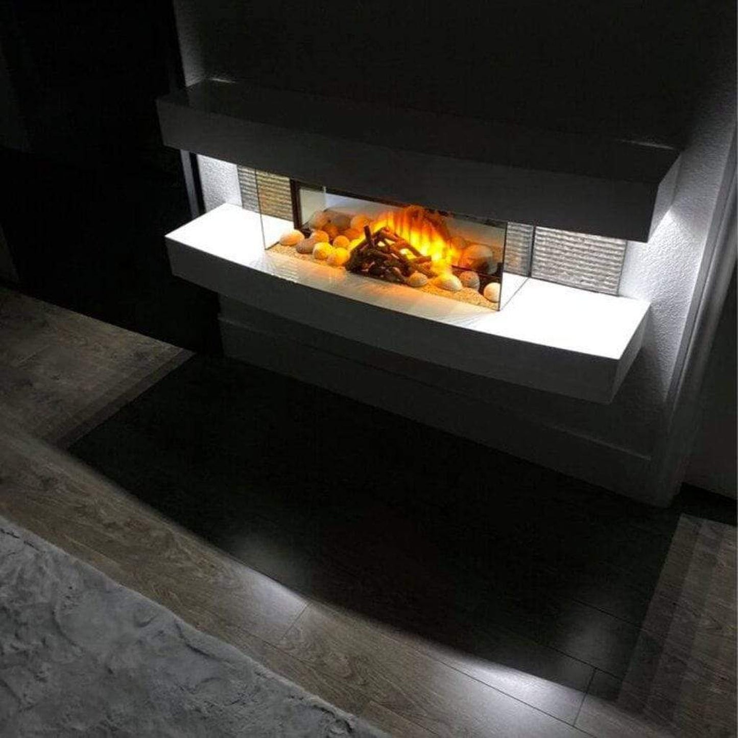 Evolution Fires 48" Miami Curve Carrara Fire Pit Electric Fireplace – Black Bowl