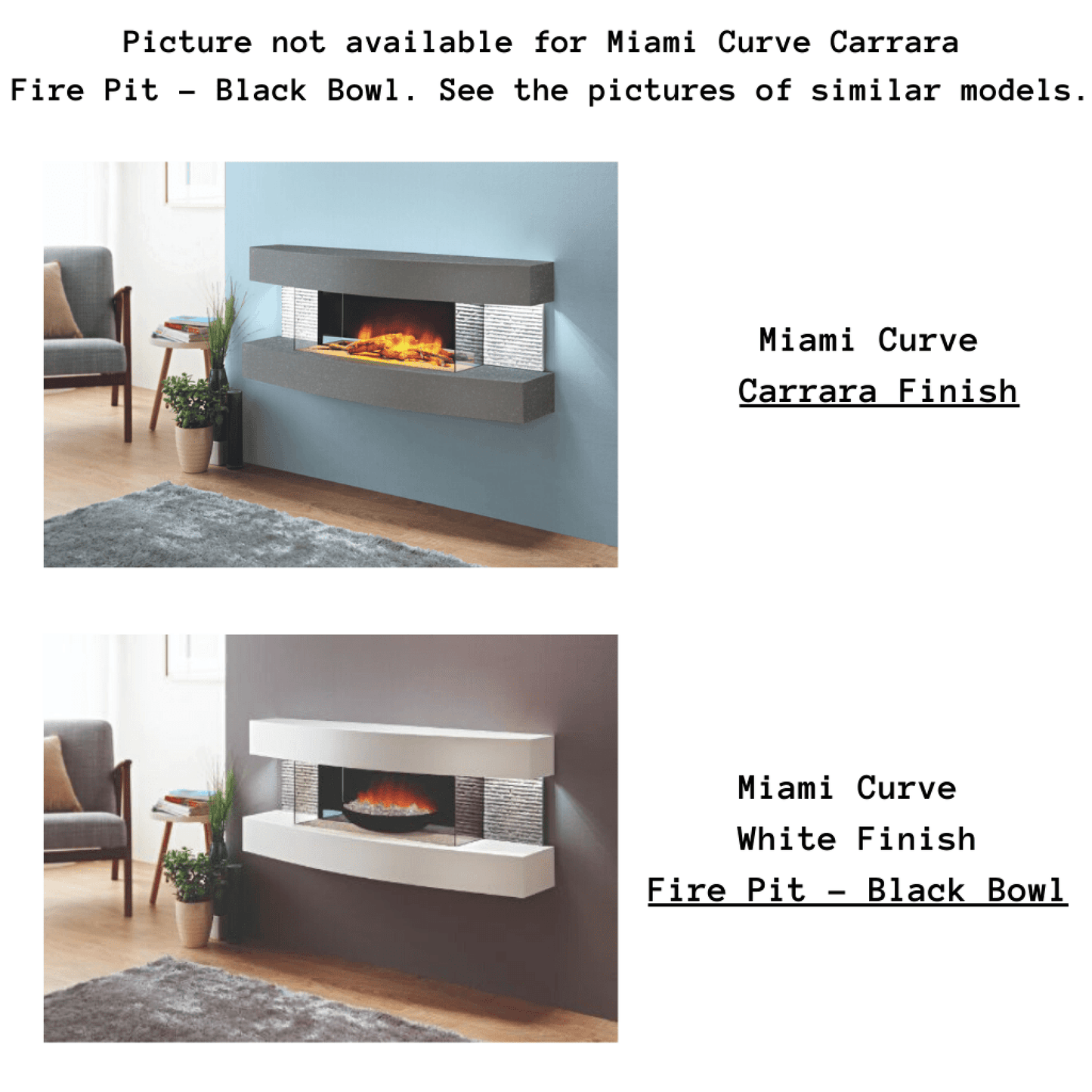 Evolution Fires 48" Miami Curve Carrara Fire Pit Electric Fireplace – Black Bowl