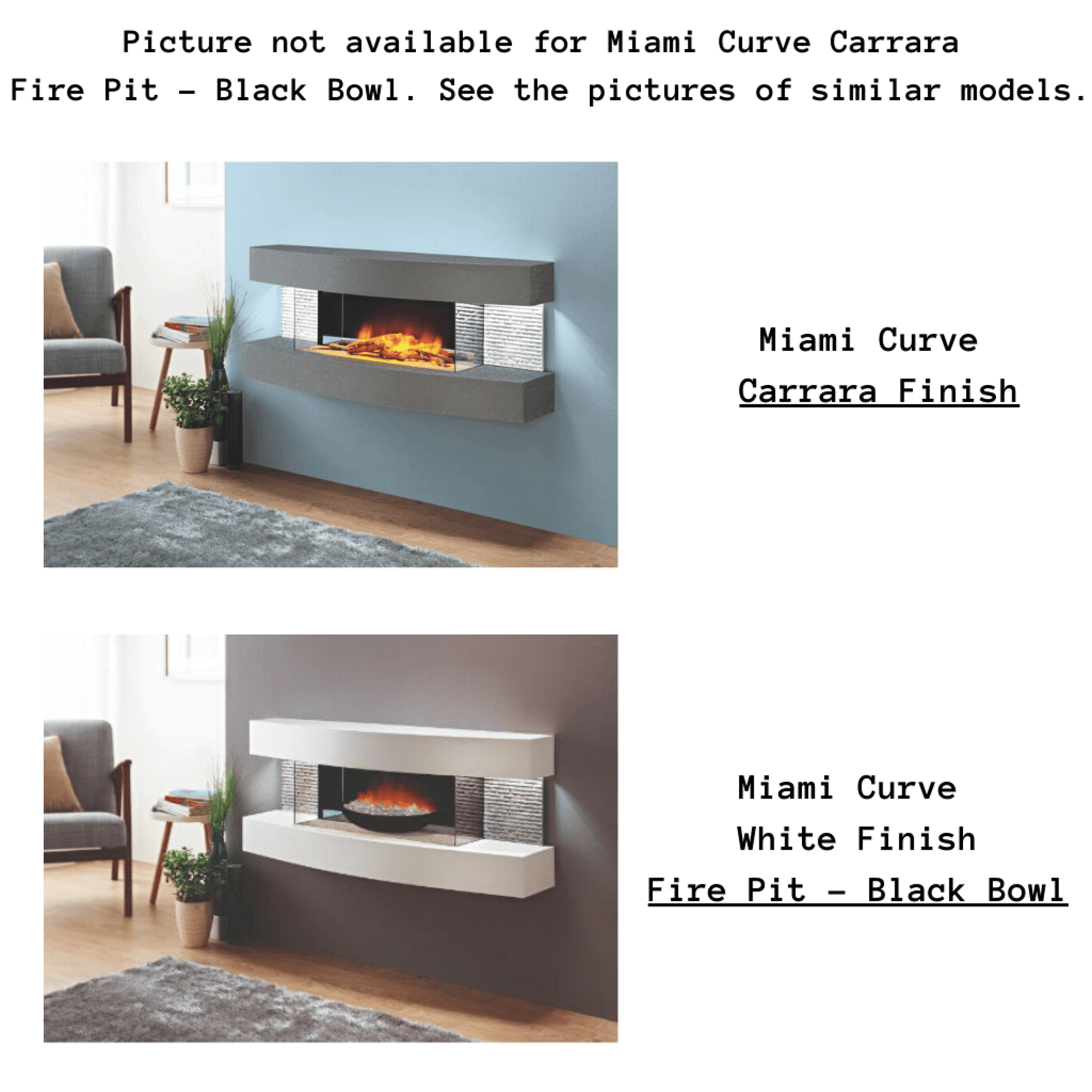 Evolution Fires 48" Miami Curve Carrara Fire Pit Electric Fireplace – Black Bowl