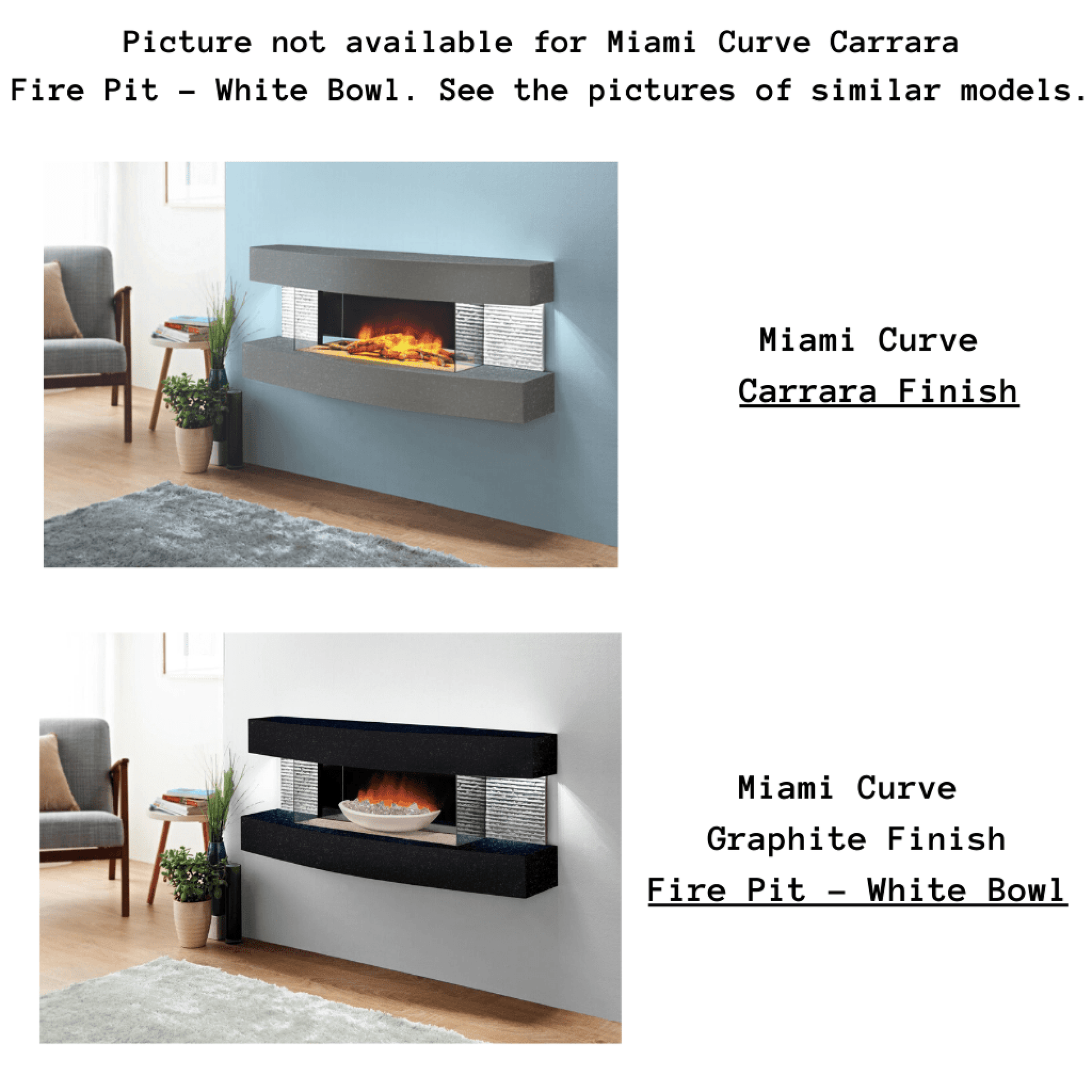 Evolution Fires 48" Miami Curve Carrara Fire Pit Electric Fireplace – White Bowl