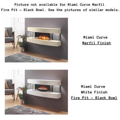 Evolution Fires 48" Miami Curve Marfil Fire Pit Electric Fireplace – Black Bowl