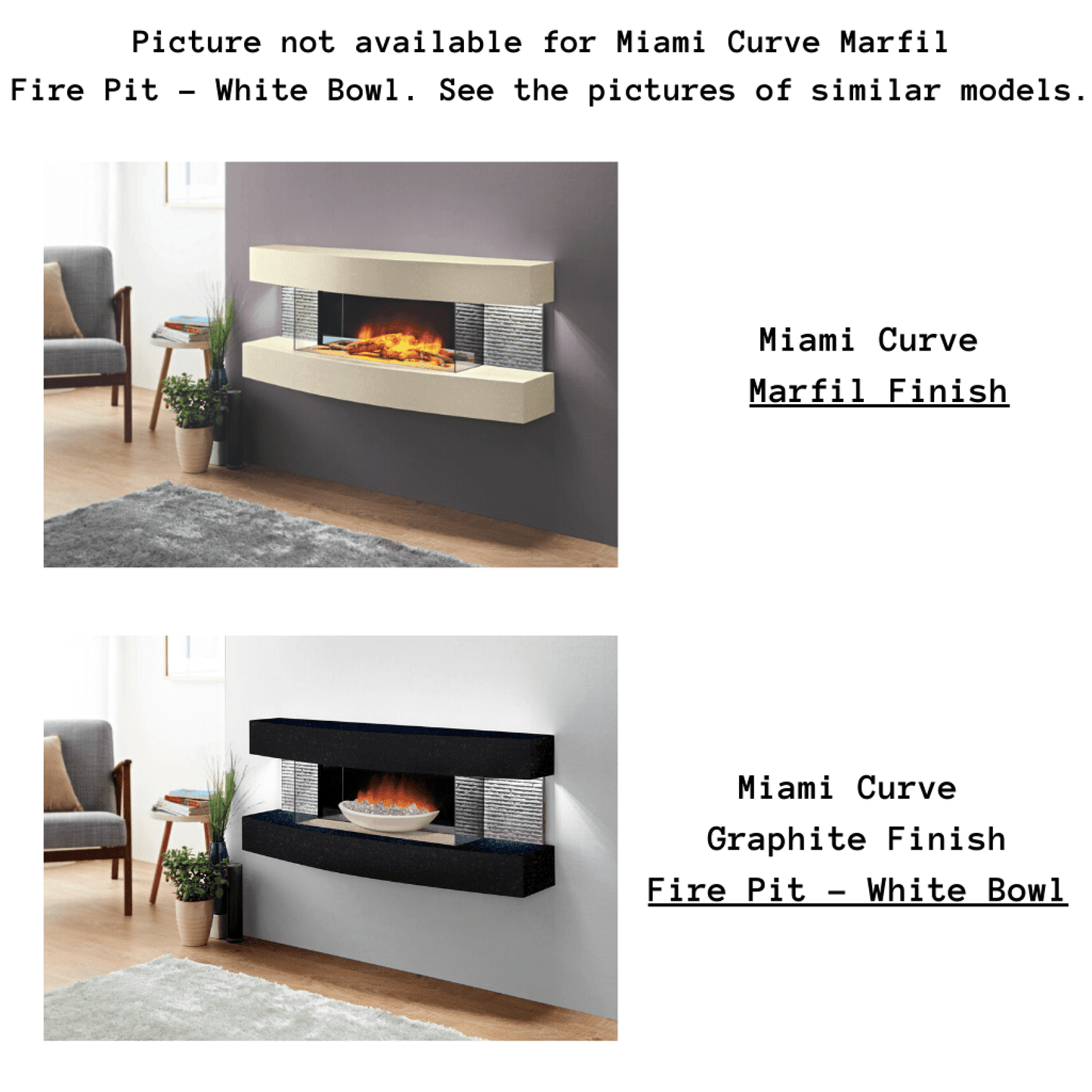 Evolution Fires 48" Miami Curve Marfil Fire Pit Electric Fireplace – White Bowl